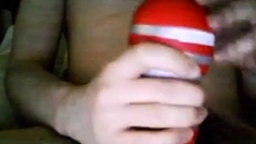 Bi 18 yr old stroking his virgin cock with my new Tenga cup.