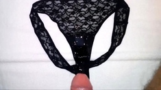 Huge load of cum on my sister's dirty panties (18 spurts)
