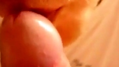 Blowing and stroking his friend and he cums in mouth