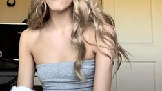 Small titted blond stunner Sarah Peachez masturbating