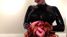 Latex slut solo anal masturbation