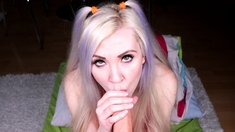 Amateur blonde tattooed babe toying her big cunt
