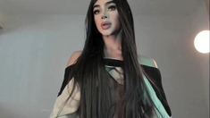 Russian brunette busty camgirl masturbating on webcam