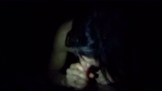 Dark haired amateur blowjob and handjob in fake taxi