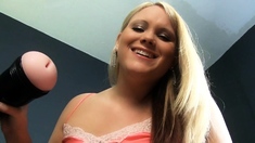 MILF blonde live toys webcam show in shower