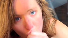 Real amateur blonde gives a hot POV blowjob on the train