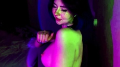 Neon Purple Babe Teasing And Posing In Lingerie