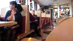 Busty Babe Flashing In A Restaurant